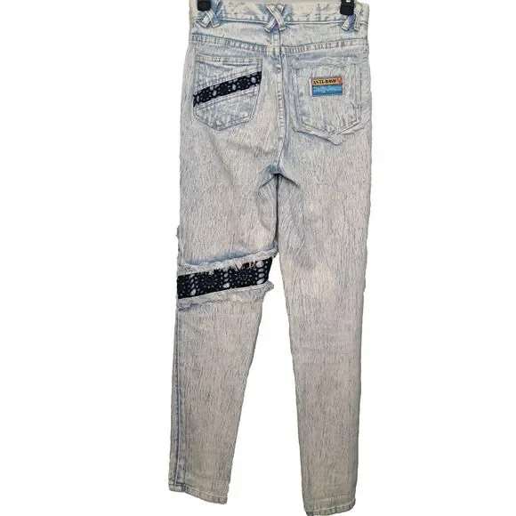 Vintage 90s Anti-Basic X Daily Jeans Size 9/10 Acid Wash Distressed High Rise - Picture 2 of 16